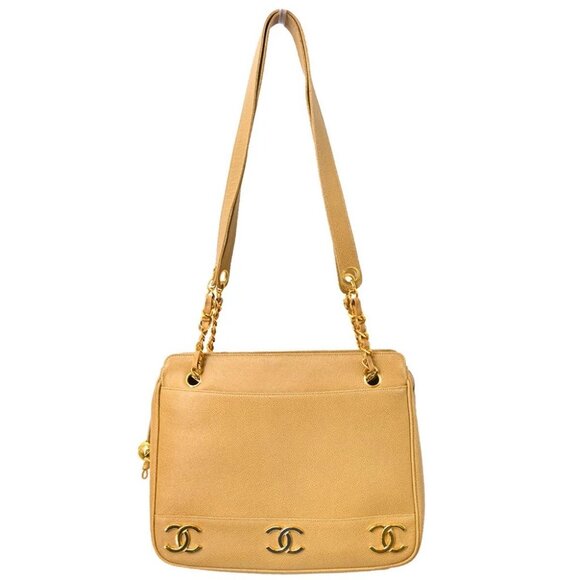 Chanel Beige Calfskin Triple CC Shoulder Tote Bag - Picture 1 of 11